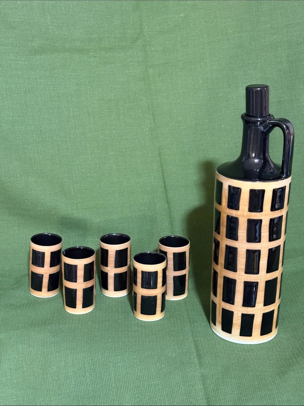 7 Piece Hakusan Porcelain Tea Set Mid-Century Style Grid Print